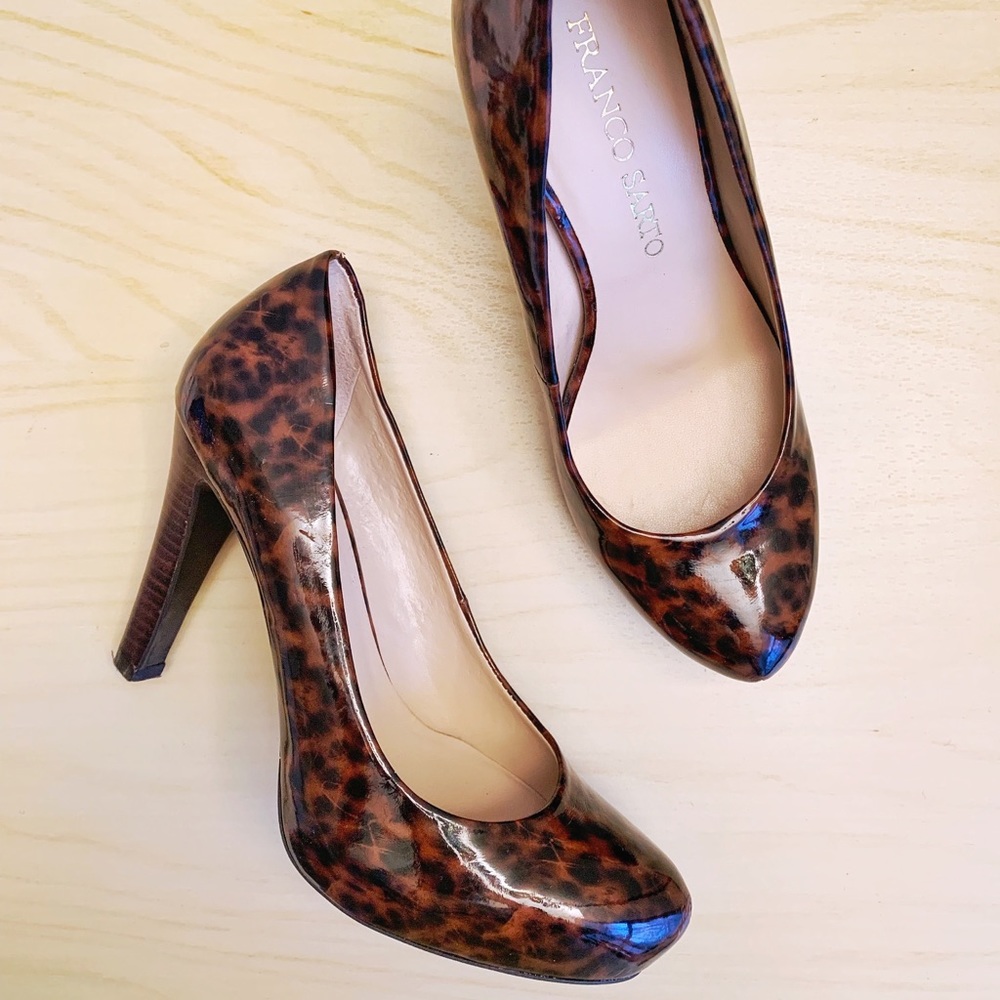 Franco Sarto patent leopard heels